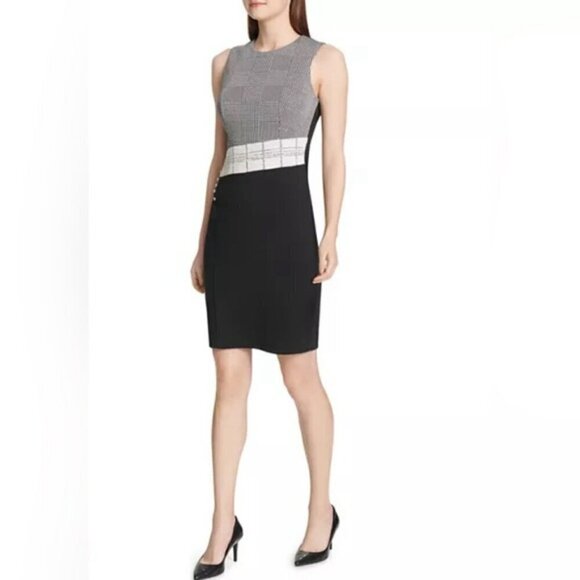 Calvin Klein Black Plaid Color-block Dress US 6 - Picture 1 of 9